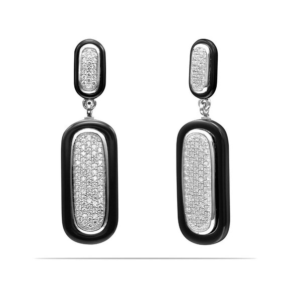 Dangle Drop Sterling Silver and Ceramic Statement Earrings - Picture 3 of 4